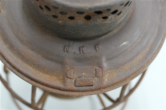 The Adams & Westlake Co. N.K.P. - Nickel Plate Road - Lantern with Red Globe - Missing Burner - Bottom of Stand is Broken - Lantern is 10 Tall 