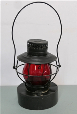 Handlan St. Louis Railroad Lantern with Red Handlan St. Louis Embossed Globe - Lantern Measures 10 1/2 Tall 