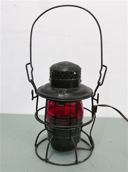 Armspear Mfg. Co. New York "1925" Railroad Lantern - L&N (Louisville & Nashville)  Railroad - Red Dietz Vest Globe - Lantern Has Been Electrified -  Measures 9 1/2" Tall 