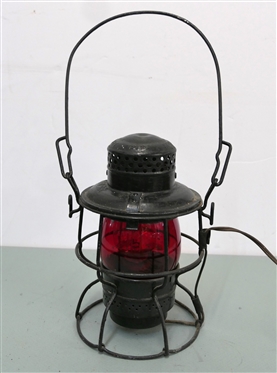 Armspear Mfg. Co. New York 1925 Railroad Lantern - L&N (Louisville & Nashville)  Railroad - Red Dietz Vest Globe - Lantern Has Been Electrified -  Measures 9 1/2 Tall 