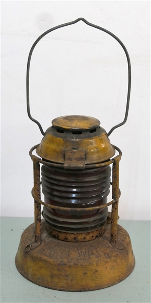Dietz "Night Watch" Lantern - New York USA - Red Globe Embossed Dietz Night Watch Fresnel - Lantern Measures 8" Tall 