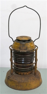 Dietz Night Watch Lantern - New York USA - Red Globe Embossed Dietz Night Watch Fresnel - Lantern Measures 8 Tall 