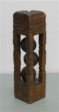 Hand Carved Wooden Folk Art Ball Cage - Cage Measures 7 1/2 Tall 2 by 2 