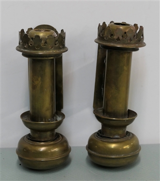 Pair of Vintage Brass Railroad Oil Lamp Wall Sconces - each Measures 6 1/2 Long