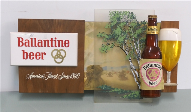 Ballantine Beer America''s Finest Since 1840 T - Plastic Dimensional Beer Sign - Thomas A. Schutz Co. Inc. P-658-B on Original Label on Back - Sign Measures 11 1/2 by 19 