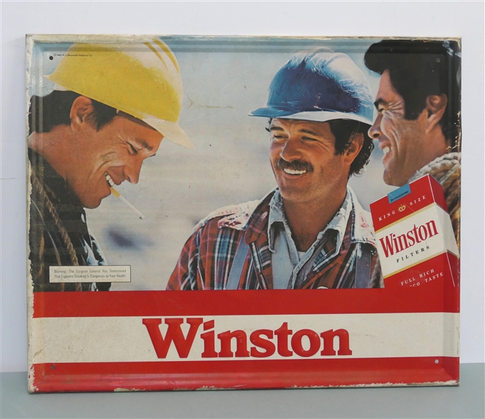 Winston Cigarettes Metal Advertising Sign -1981 Dated -  Self Framed - Sign Measures - 17 1/2" By 21 1/2" 