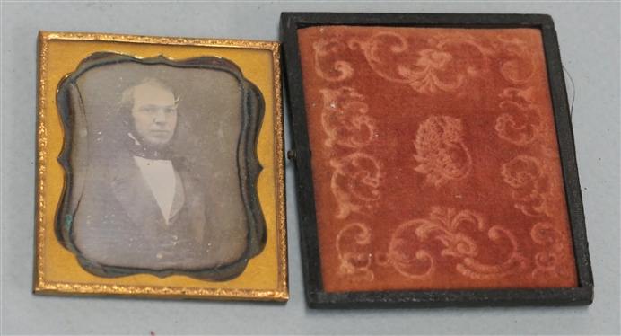 Ambrotype Portrait of Distinguished Gentleman in Gold Frame - Ambrotype Printed on Glass - Frame Measures 3 1/4 By 2 3/4 - 