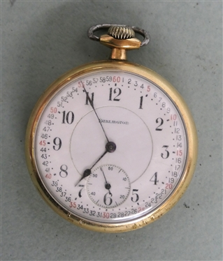 Burlington Watch Co. 21 Jewel Railroad Pocket Watch - in Burlington 14kt Gold Strata Watch Case - Watch Measures 2 Across