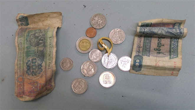 Foreign Coins and Currency - Myanmar Kyats Bills and Coins - Also Mamselle D Pin 