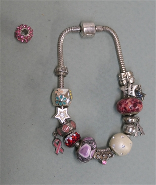 Pandora Style Sterling Silver Bracelet with 14 Beads - including Harley Davidson, Sterling Silver, Wish Upon a Star and Crown - Bracelet Measures 7 Long