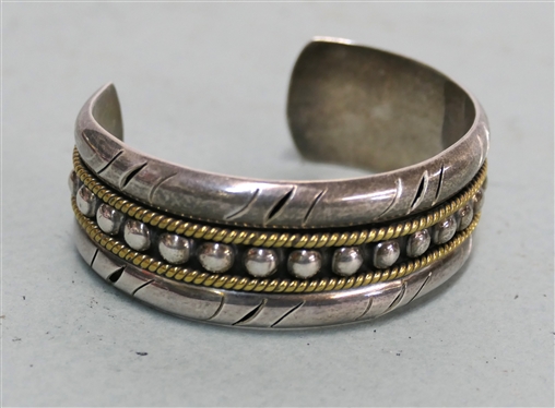 Handmade Sterling Silver Cuff Bracelet with Brass Rope Accents - Cuff is 3/4 Wide