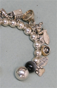 Sterling Silver Cuff Charm Bracelet with Pet Related Charms - Dog Paws, Bones, Bowls, Fish, Kitty Bowl, Etc.