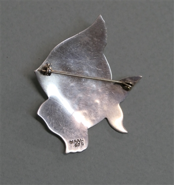 Mexican Sterling Silver Fish Pin / Brooch - Marked 925 Mex - Fish Measures 2 1/2 Tall 2 Wide