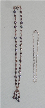 Sterling Silver Anklet and Sterling Silver Necklace with Purple, Pink, and Mauve Beads and Iridized Black Pearls - Anklet is 10 Lon g