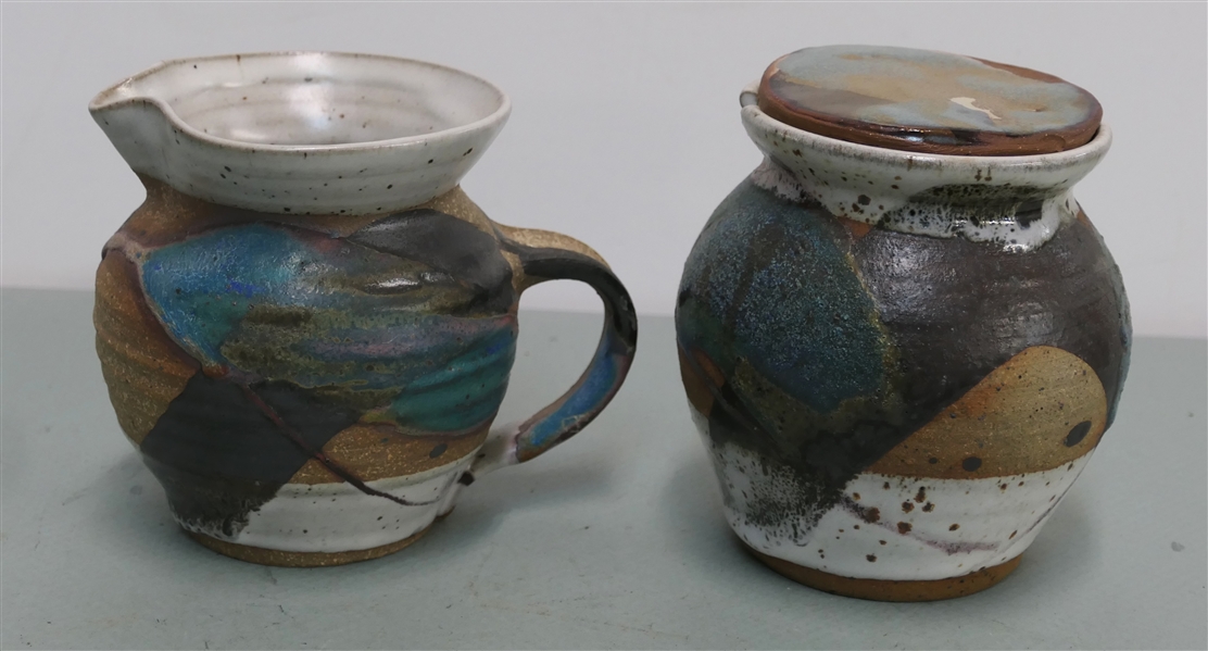 Windy Hill Studio Art Pottery Cream and Sugar Set - Cream Pitcher Measures 5" Tall 