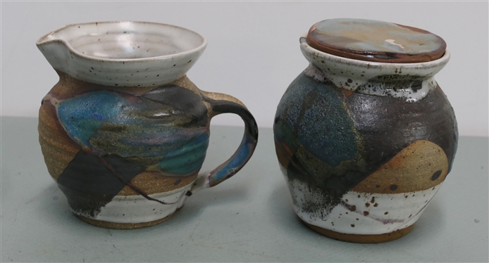 Windy Hill Studio Art Pottery Cream and Sugar Set - Cream Pitcher Measures 5 Tall 