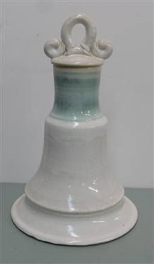 Unusual Large Darnton Art Pottery Vessel - White Glaze with Green Banding - Removable Lid - Signed on Bottom - Pottery Piece Measures 18 1/4 Tall 