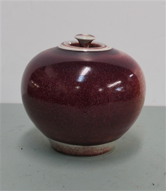 Oxblood Glazed Lidded Ovoid Jar / Ginger Jar - Vessel Measures 7 Tall 7 Across
