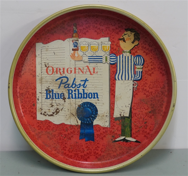 Original Pabst Blue Ribbon Metal Beer Advertising Tray- Tray Measures 13" Across - Some Paint Loss on Center 