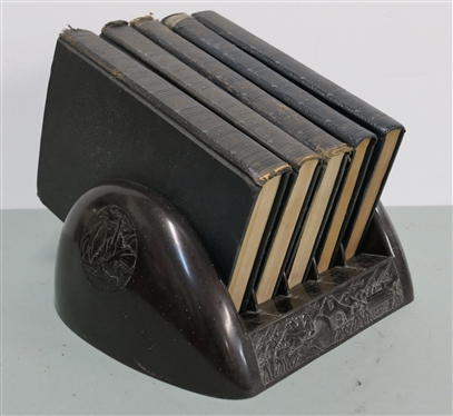 Pictorial History of the Second World War 1944 - 1946 - History Book Set in Awesome Original Bakelite Book Holder - WWII History in 5 Volumes - Brown Bakelite Stand with Soldiers, Air Planes, and...
