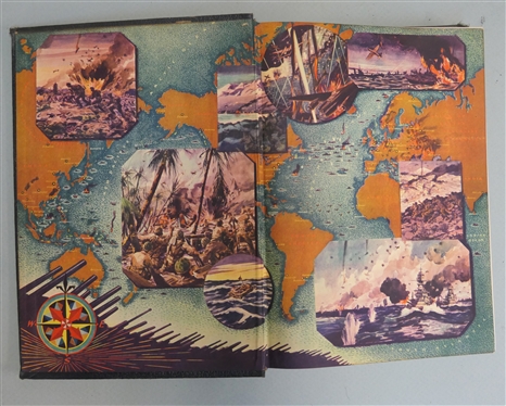 Pictorial History of the Second World War 1944 - 1946 - History Book Set in Awesome Original Bakelite Book Holder - WWII History in 5 Volumes - Brown Bakelite Stand with Soldiers, Air Planes, and...