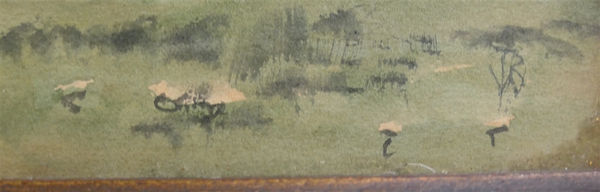 Original 1930''s Watercolor Painting of Woman in Door with Man At Well - Signed TRW in Lower Right Corner - Framed - Frame Measures 9 1/2 by 19 1/2 