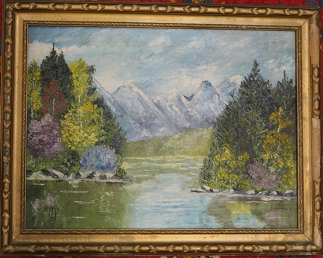 Pretty Impressionist Style Landscape Painting on Board Signed by Artist MP - Framed - Board Measures 12 by 16 - Some Finish Loss on Frame 