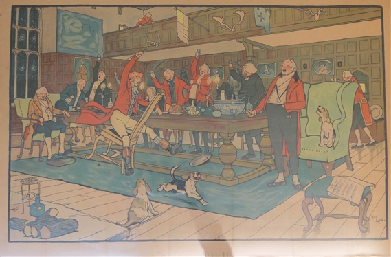 The Fallowfield Hunt - The Hunt Supper 1900 Chromolithograph by British Artist Cecil Aldin R.B.A. (1870 - 1935) - Framed - Frame Measures 17 1/4 by 25 