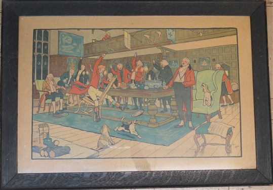 The Fallowfield Hunt - The Hunt Supper 1900 Chromolithograph by British Artist Cecil Aldin R.B.A. (1870 - 1935) - Framed - Frame Measures 17 1/4 by 25 