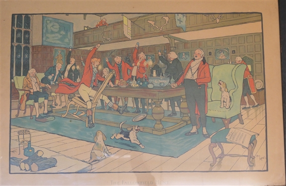 The Fallowfield Hunt - The Hunt Supper 1900 Chromolithograph by British Artist Cecil Aldin R.B.A. (1870 - 1935) - Framed - Frame Measures 17 1/4 by 25 