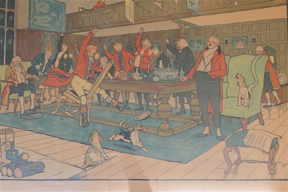 The Fallowfield Hunt - The Hunt Supper 1900 Chromolithograph by British Artist Cecil Aldin R.B.A. (1870 - 1935) - Framed - Frame Measures 17 1/4 by 25 