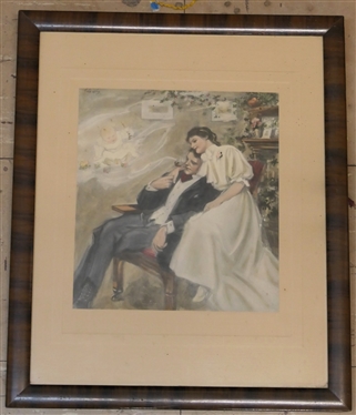 Turn of The Century Hand Colored Print by Campbell Art Co. - Elizabeth, NJ - Couple Scene - Framed - Frame Measures 18 By 15 