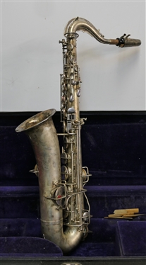 Silver Buescher True Tone Low Pitch Saxophone - Serial # 190,605 - Last Patent Date 1914 - Very Nice Condition - In Fitted Velvet Lined Hard Case 
