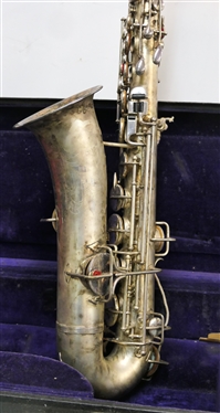 Silver Buescher True Tone Low Pitch Saxophone - Serial # 190,605 - Last Patent Date 1914 - Very Nice Condition - In Fitted Velvet Lined Hard Case 