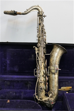 Silver Buescher True Tone Low Pitch Saxophone - Serial # 190,605 - Last Patent Date 1914 - Very Nice Condition - In Fitted Velvet Lined Hard Case 