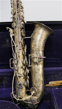 Silver Buescher True Tone Low Pitch Saxophone - Serial # 190,605 - Last Patent Date 1914 - Very Nice Condition - In Fitted Velvet Lined Hard Case 