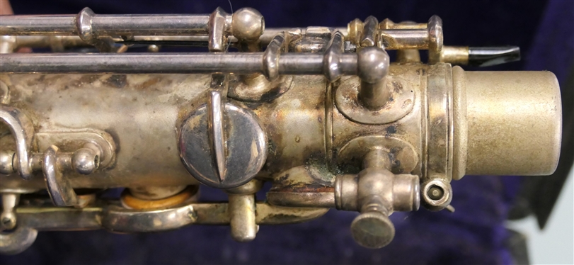 Silver Buescher True Tone Low Pitch Saxophone - Serial # 190,605 - Last Patent Date 1914 - Very Nice Condition - In Fitted Velvet Lined Hard Case 