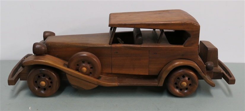 1932 Cadillac Hand Carved From Walnut Wood by H.W. Lee 1986 - Model Car with Functioning Wheels, Interior Seats - Car Measures 21 Long 7 Wide
