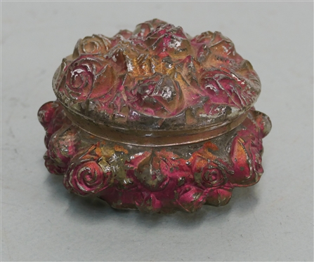 Goofus Glass Floral Dresser Box with Lid - Box Measures 2 1/2 Tall 4 1/2 Across