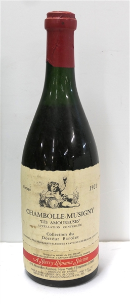 Chambolle - Musigny "Les Amoureuses" Vintage 1921 - Collection du Docteur Barolet - A Sherry Lehmann Selection - Shipped by Henri de Villamont - Wine Quality and Storage Conditions Unknown
