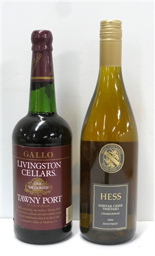 Hess Vineyards Shirttail Creek Vineyard Chardonnay - 2006 Monterey - Restaurant Only  and Gallo Livingston Cellars - Oak Mellowed Tawny Port - Wine Quality and Storage Conditions Unknown 