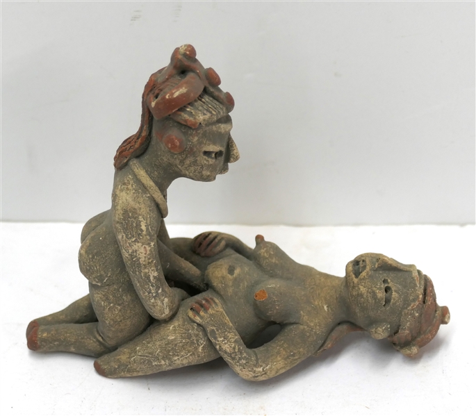 Mayan / Mexican Erotica Nude Handmade Pottery Figure - Measures 4 1/2" Tall 5 1/2" Long - Small Damaged Area - See Photo