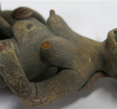 Mayan / Mexican Erotica Nude Handmade Pottery Figure - Measures 4 1/2 Tall 5 1/2 Long - Small Damaged Area - See Photo