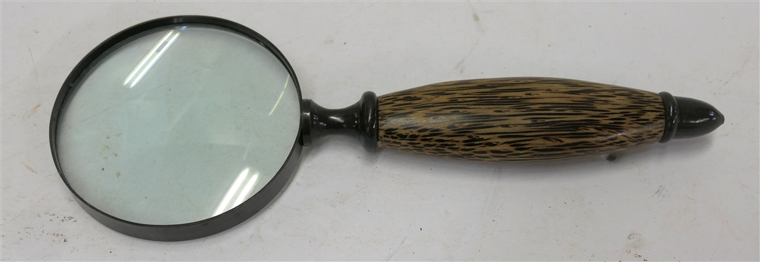 Decorator Magnifying Glass with Bronze Frame and Grain Painted Handle - Full Functional - Measures 9 1/2 Long 3 1/2 Across