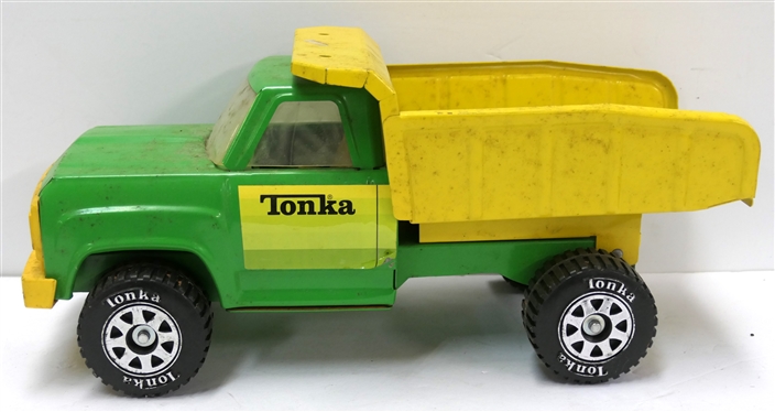 Vintage Green and Yellow Metal Tonka Dump Truck - Number 13190 - Truck Measures 14 1/4 Long