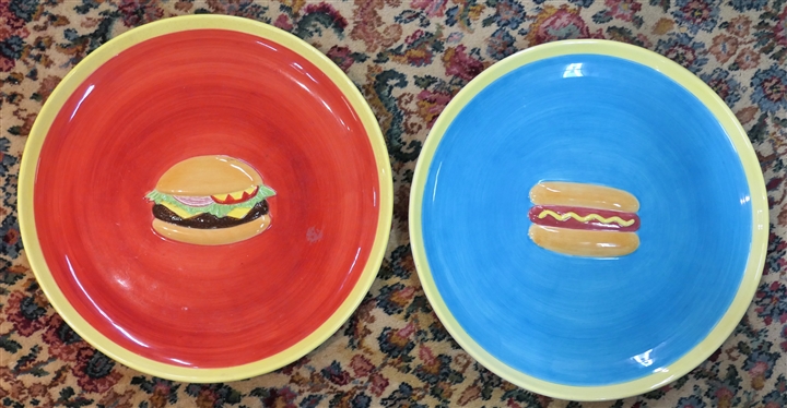Designs by LDC Ceramic Hot Dog and Hamburger Platters - Each Measures 16 Across with Embossed Foods in Center 