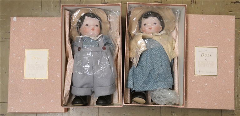 2 - Michel & Company The Sunday Collection Porcelain Dolls - In Original Boxes  - Boo # 4902 and Emmy #4901 - Each Doll Measures 12 Tall