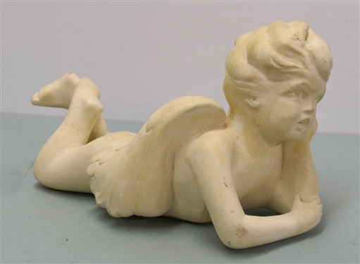 Heavy Chalkware Angel Figure - Measures 12 Long 6 1/2 across