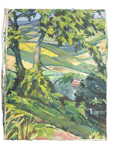 Original Oil on Canvas Impressionist Style Painting - Vibrant Green Trees and Fields - Canvas Measures 26" by 20"