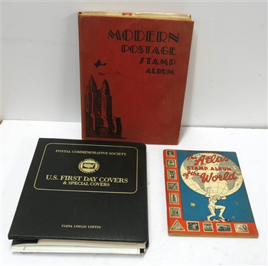 Modern Postage Stamp Album - Almost Full, U.S. First Day Covers & Special Covers, and The Atlas Stamp Album of the World - With Stamps 